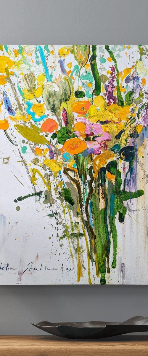 Wildflowers on white by Helen Shukina