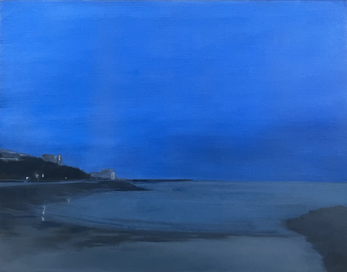 Impressionistic Landscape Oil Painting By Lizzie Butler, 19 X 15", Seaside Dusk, Folkestone, Original Artwork