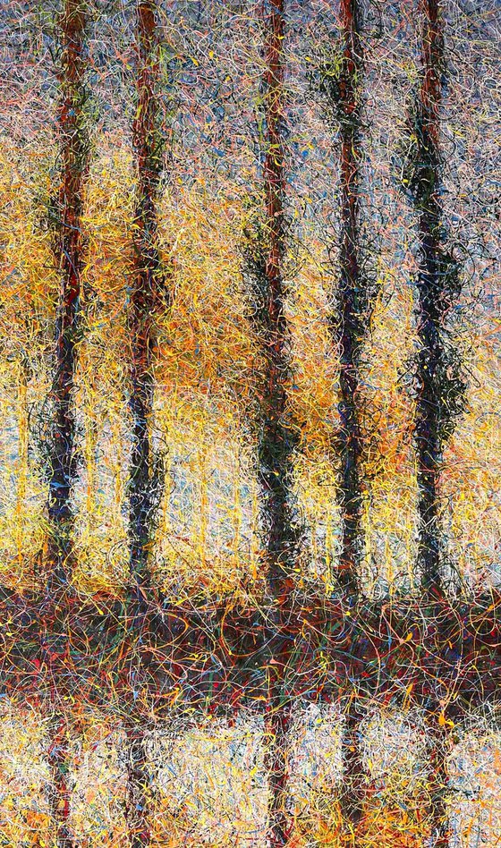 The sun behind the poplars. Poplars by Claude Monet
