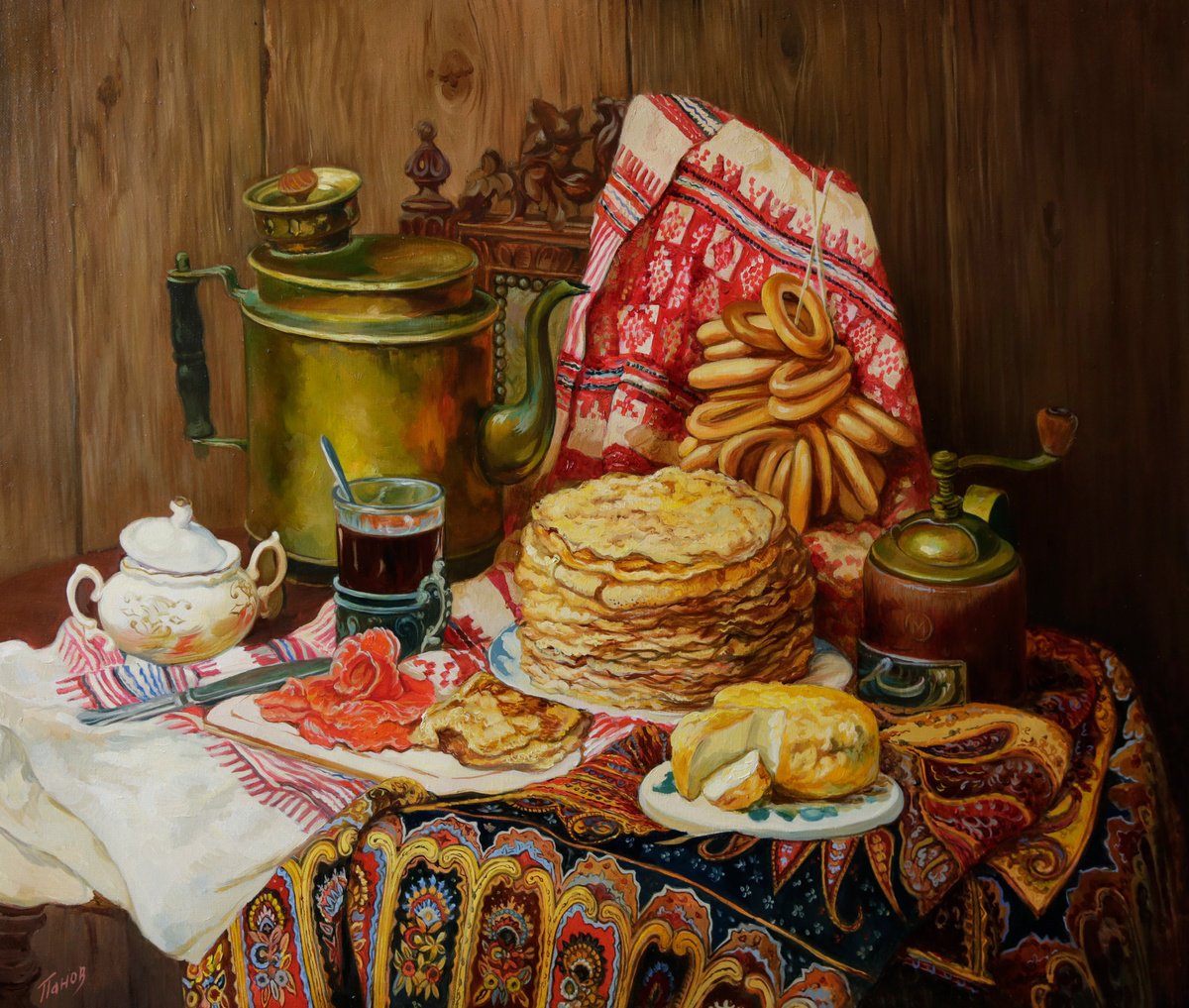 Still life with pancake by Eduard Panov