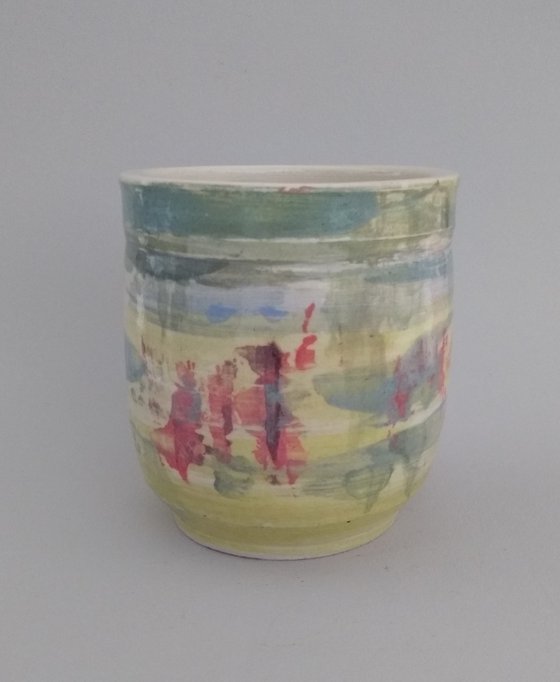 Vessel 3, handpainted with oxides underglazes.