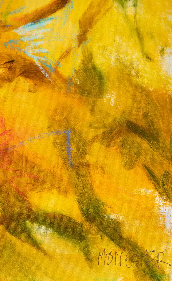 "Floral fantasy" - oil painting yellow - orange green turquoise blue - floral - flower - decorative original - home interior design