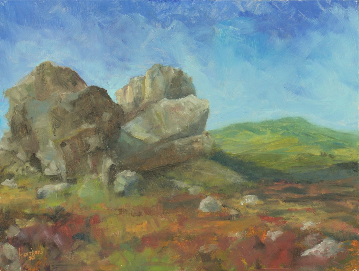 Impressionistic Landscape Oil Painting By Egidius Heerkens, 12 X 9, Stiperstones Rocks Shropshire, Original Artwork