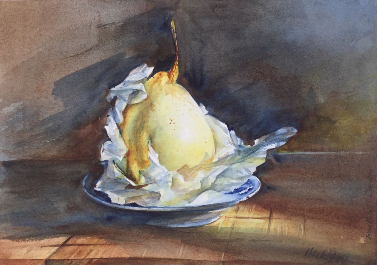 Pear on a saucer by Irina Bibik-Chkolian