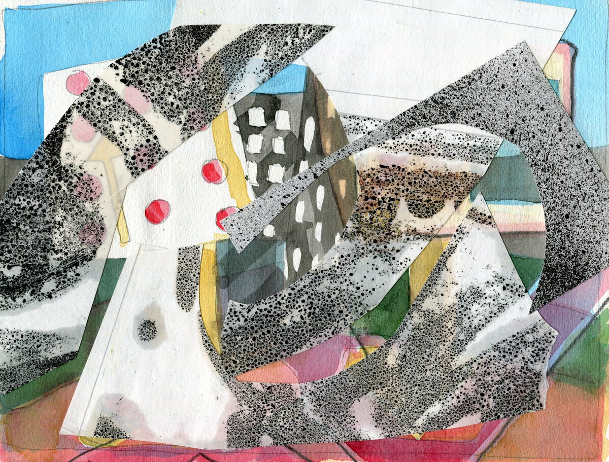 Expressive Abstract Collage By Elizabeth Anne Fox, 11 X 8, Ice Reflections, Original Artwork