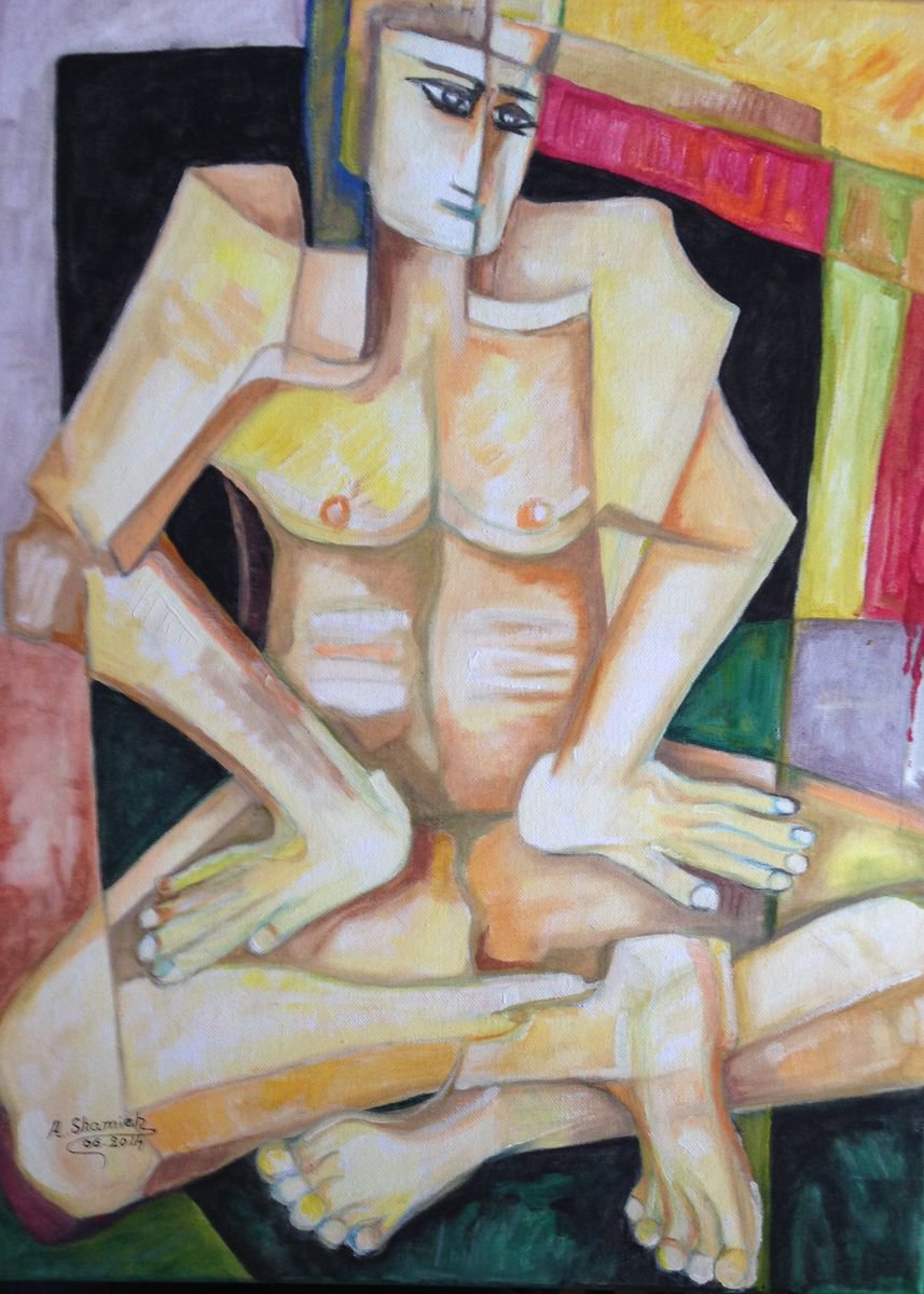 Abstract Portrait Painting By Abdelrahman Shamieh, 18 X 23, Patience, Original Artwork