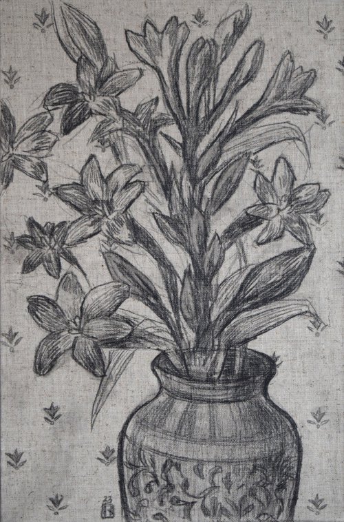 Flowers in an ornamental vase by Polina Kharlamova