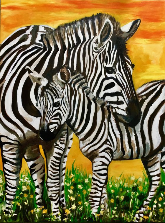 ZEBRAS ON THE FIELD. WALL DECOR CANVAS, PRESENT IDEA FOR ANIMAL LOVERS .