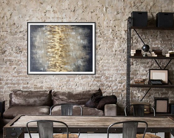 Dripping gold Large ( 80 x 60 cm/ 31 x 24") Mixed Media Gold Leaf Painting Abstract Modern Artwork for Studio Office Decor