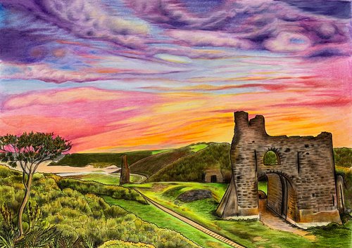 Sunrise at Pennard Castle by Karen Elaine  Evans