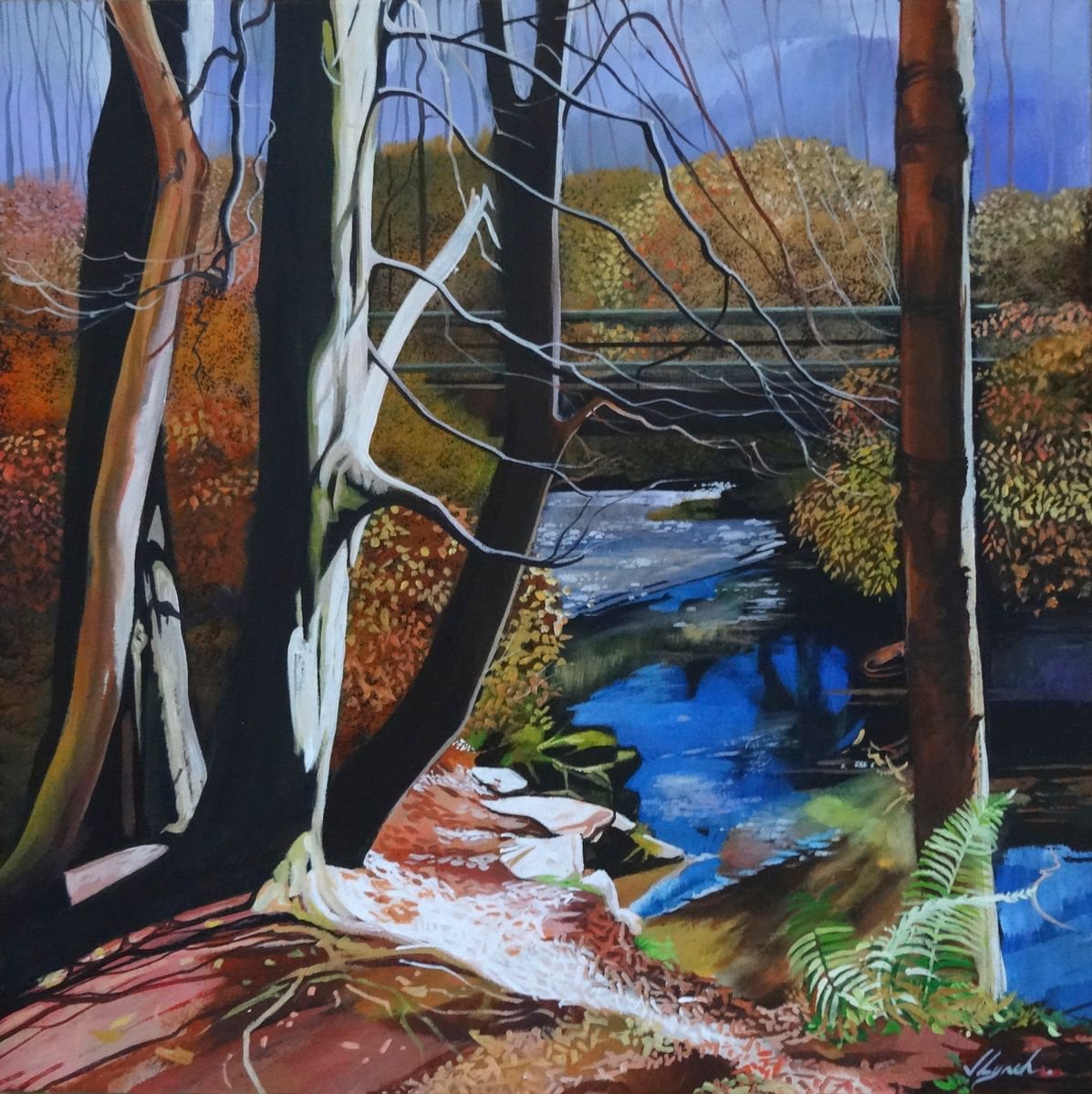 Photorealistic Landscape Acrylic Painting By Joseph Lynch, 24 X 24, Early November Light, Original Artwork