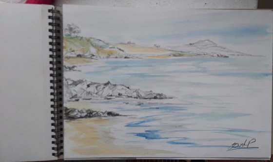 Across the Bay - watercolour snd pencil seascape