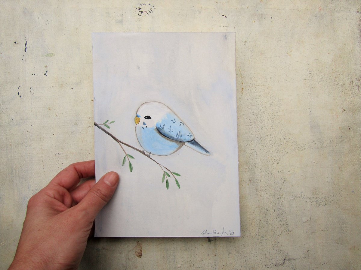 The light blue parrot - oil on paper by Silvia Beneforti