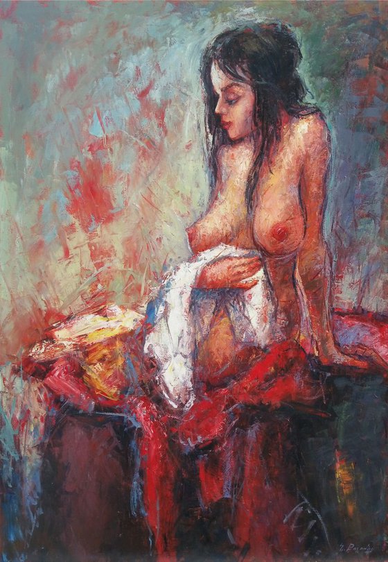 Nude-1(Oil painting, 70x100cm, palette knife)