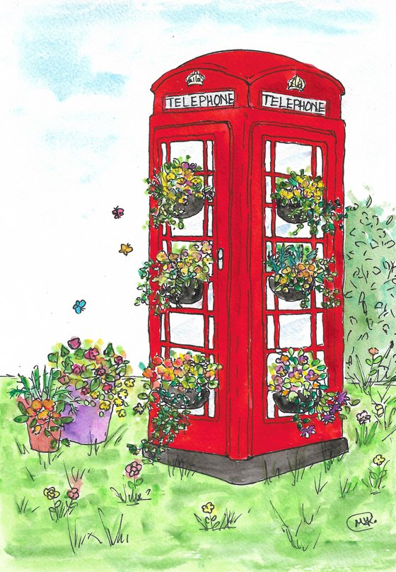 Red Telephone box with Flowers