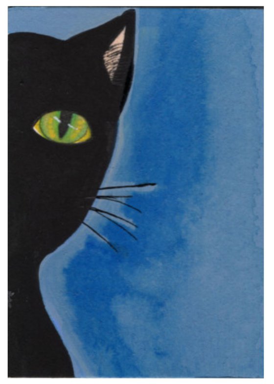 Shy Black Cat- ACEO original painting 2.5 x 3.5 inches
