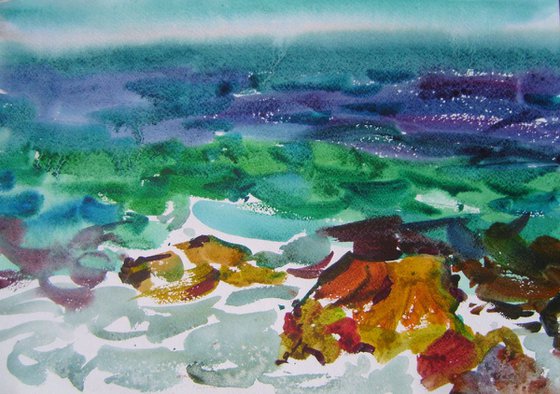 BREATH OF THE SEA IV, WATERCOLOR PAINTING 45X32 CM