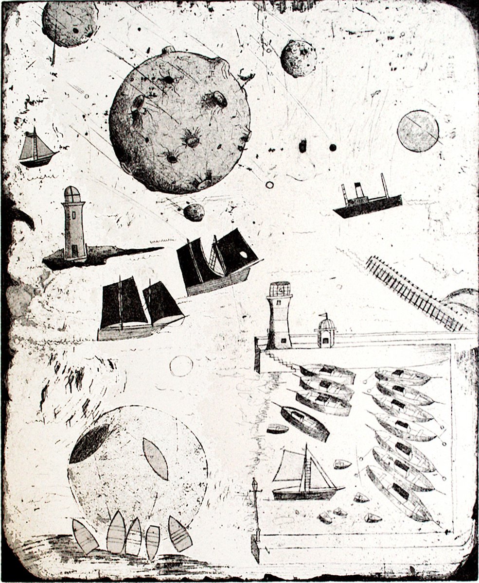 Landscape Etchings & Engravings By Graham Cooke, 12 X 14, Meteor Storm Over St Ives, Original Artwork