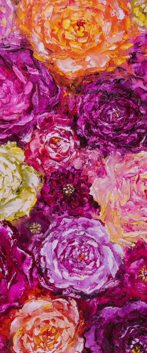PEONY PARADISE - Multi-colored peonies. Floral abstraction. Purple peonies. Juicy colors. Terry. Refined. Meadow. by Marina Skromova