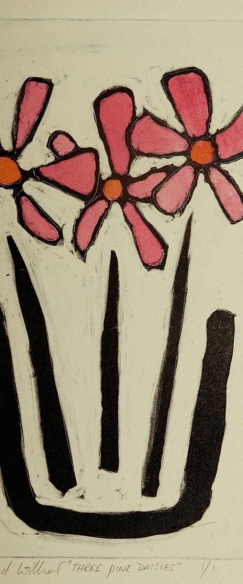 THREE PINK DAISIES 1392 by Mark Lloyd Williams