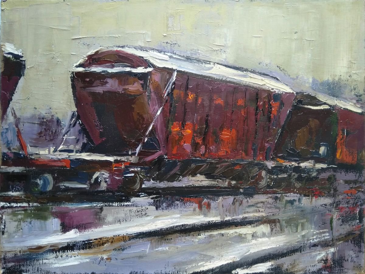 Impressionistic Transport Oil Painting By Kamsar Ohanyan, 16 X 12", Carrige, Original Artwork