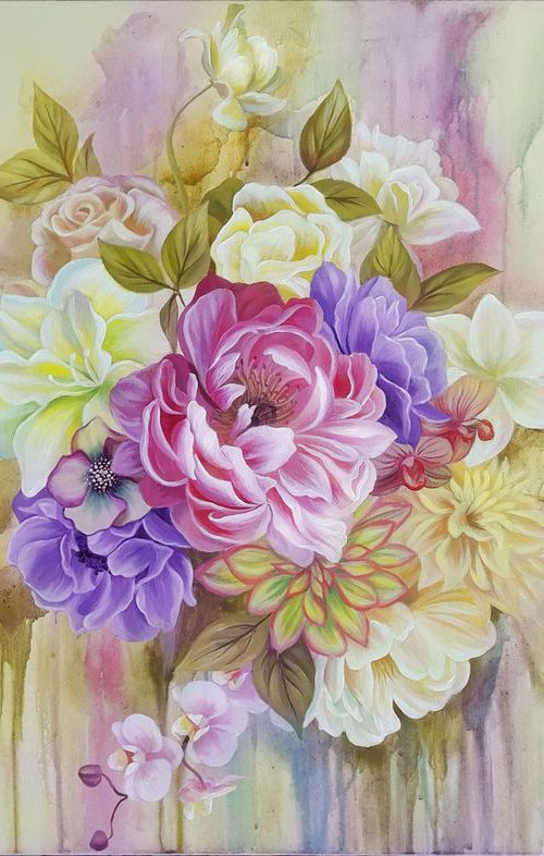 "Floral rhapsody", floral art, flowers painting, home decor by Anna Steshenko