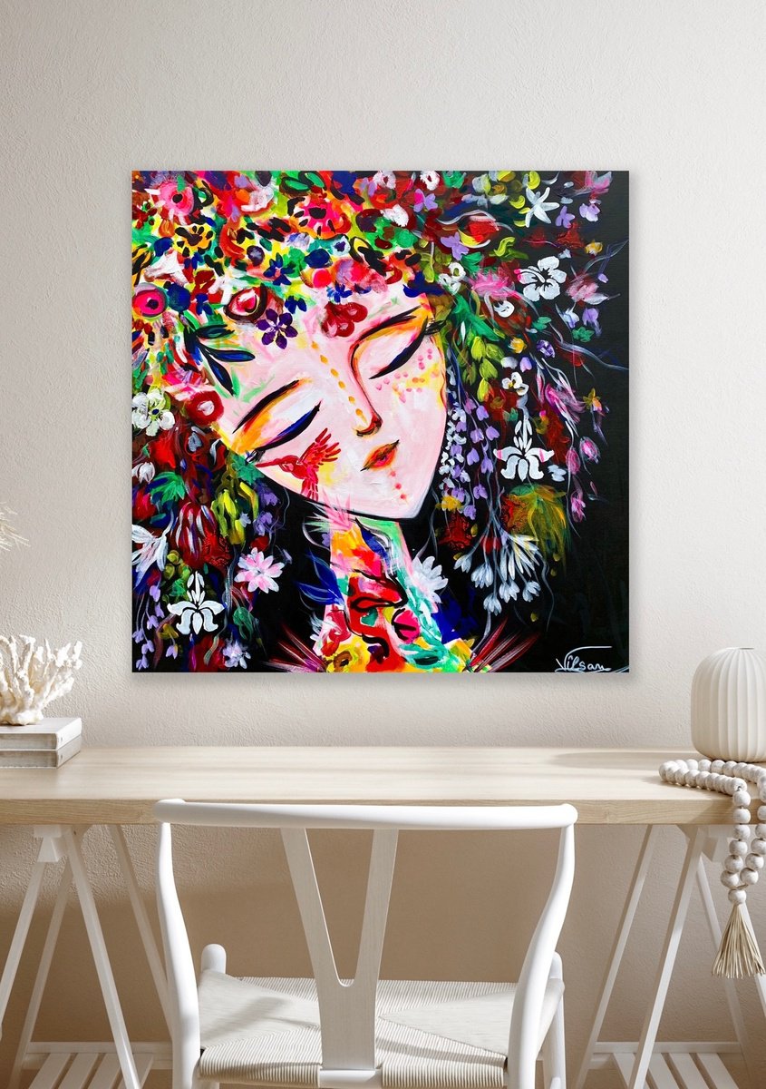 Urban And Pop Portrait Acrylic Painting By Veronica Vilsan, 31 X 31", Aine, Original Artwork