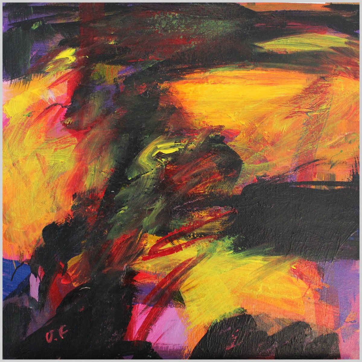 Abstract Oil Painting By Victorine Follana, 13 X 13", Formes Sombres, Original Artwork