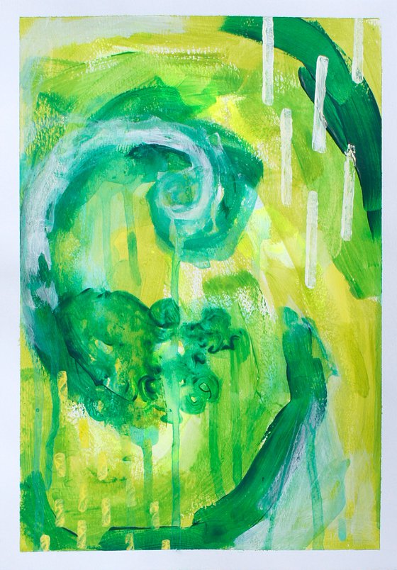 Green and Yellow - abstract painting on A4 paper