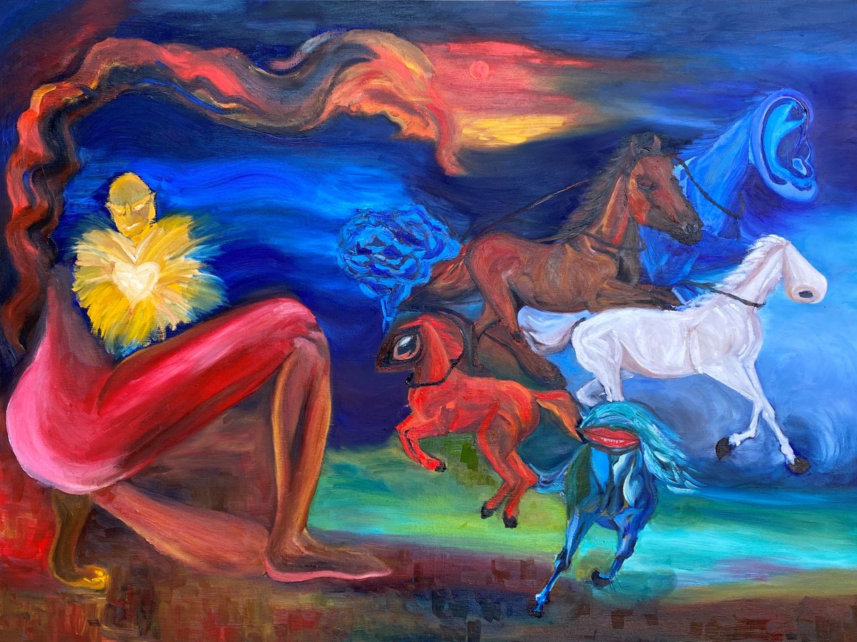 The Good Human, concept art, large oil painting by Geeta Yerra