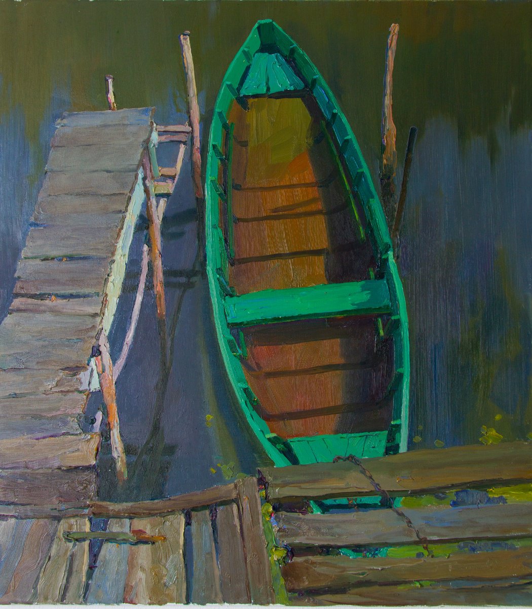 Expressive Landscape Oil Painting By Sergey Kostov, 28 X 31", The Amber And Emerald, Original Artwork