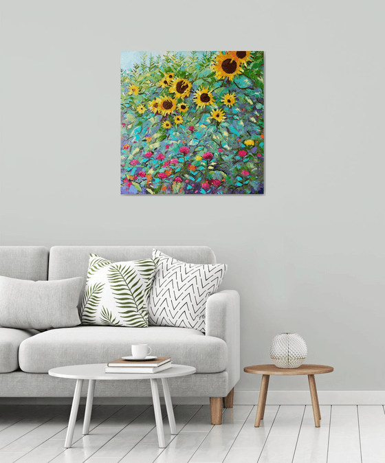 Abstract garden sunflowers