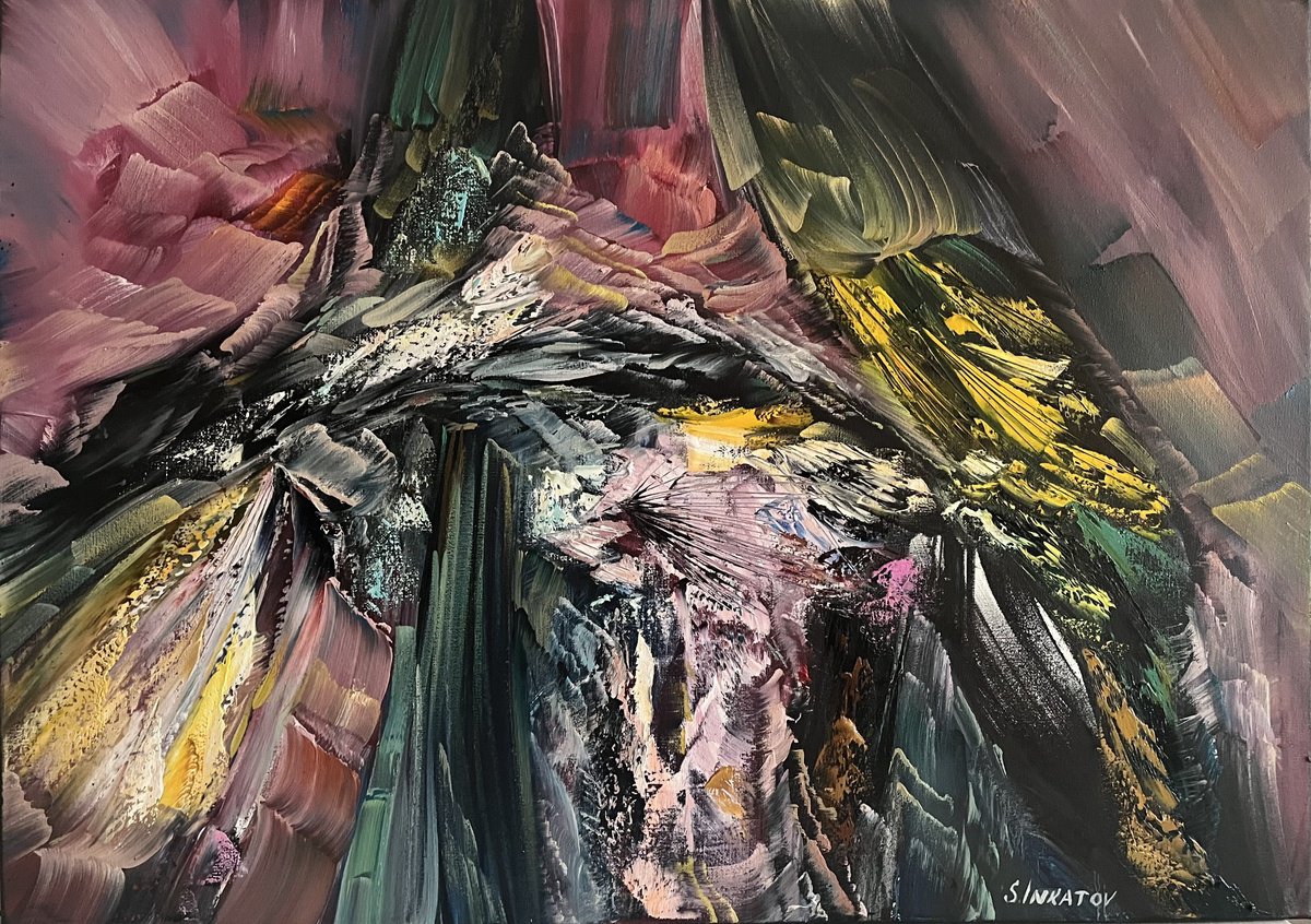 Abstract Oil Painting By Sergei Inkatov, 28 X 20", Words Of Love, Original Artwork