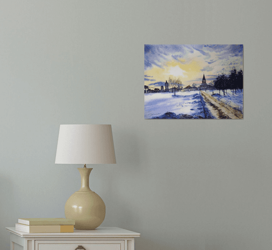 Winter landscape watercolor