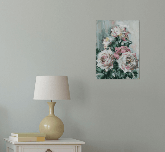 Cream roses. one of a kind, original artwork, handmade art.