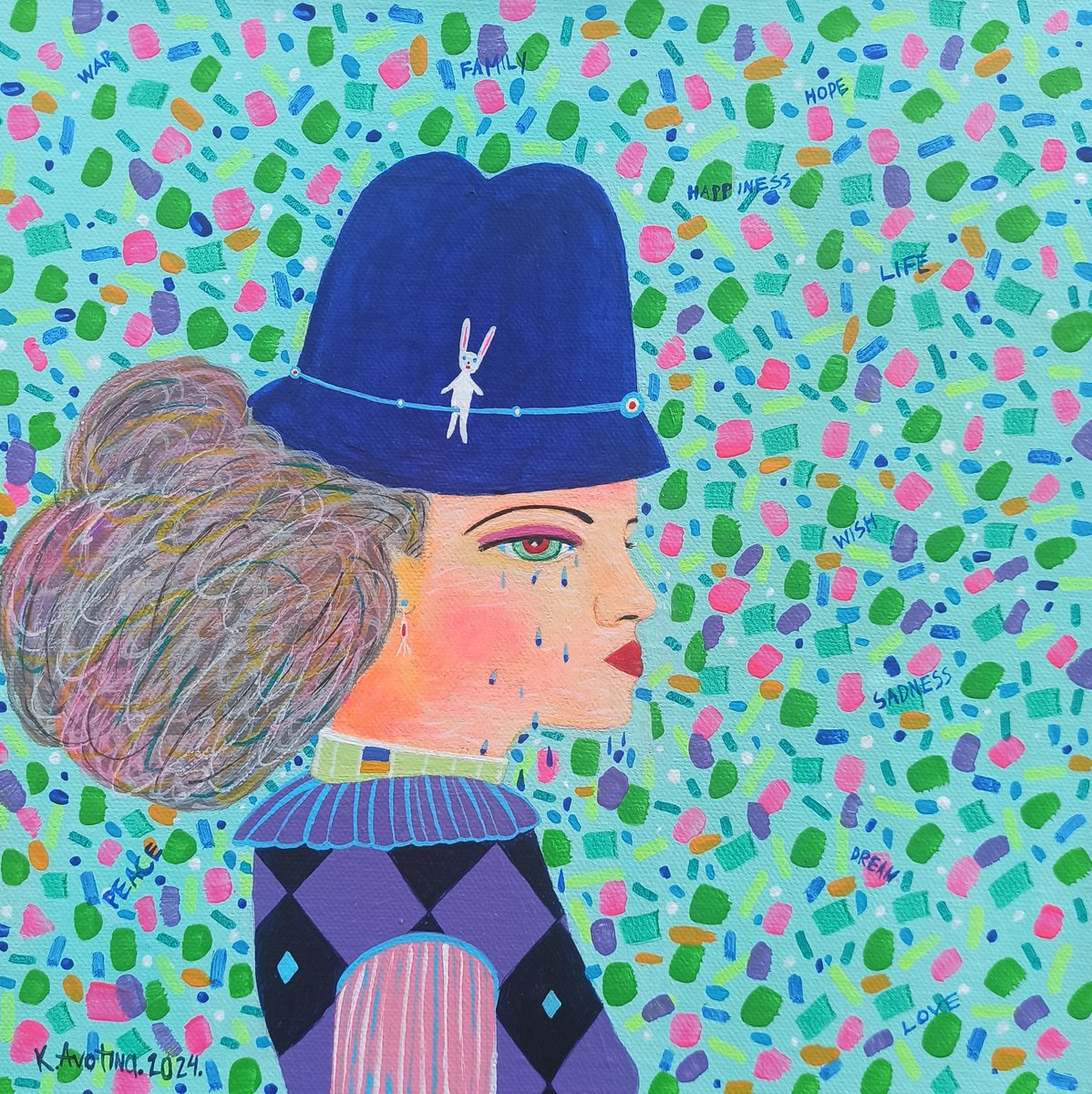 Impressionistic Portrait Acrylic Painting By Katrina Avotina, 12 X 12", Anichka, Original Artwork