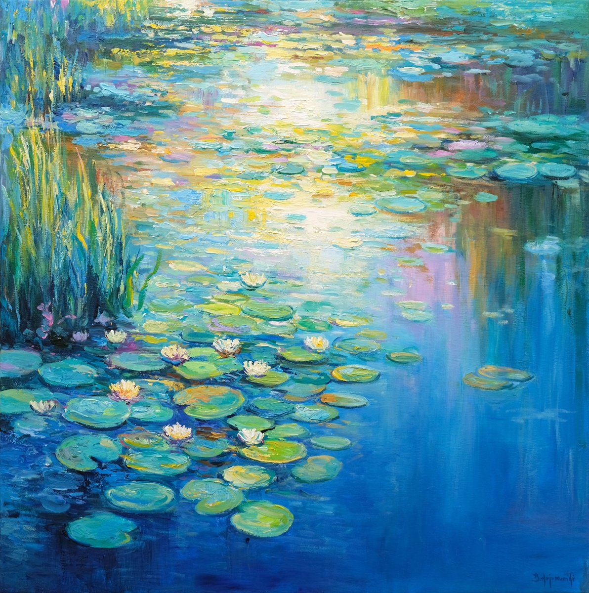 Serene Water Lily Pond By Behshad Arjomandi, 31 X 31, Artwork For Sale On Artfinder
