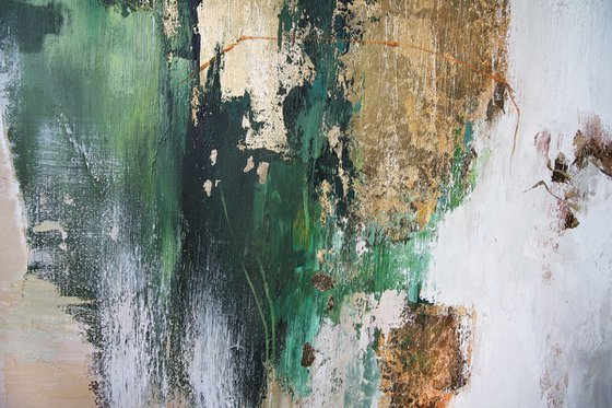 "Green Flow 2" Abstract green gold art