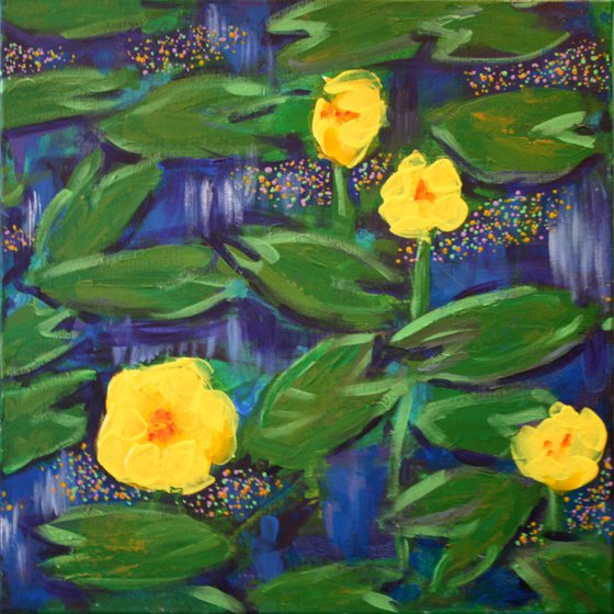 Water Lily Yellow... Triptych  /  ORIGINAL PAINTING