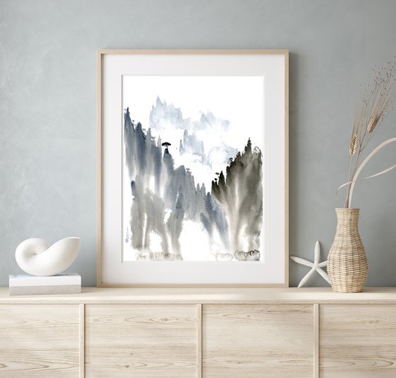 Japanese mountains painting (number 1 ) -  Original Watercolor Painting