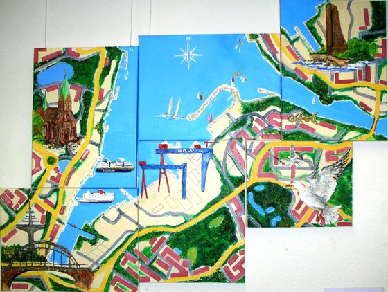 "City Puzzle", original Mixed Media painting on canvas, 110x83x2cm