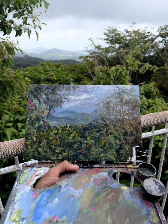 Landscape with pink flowers