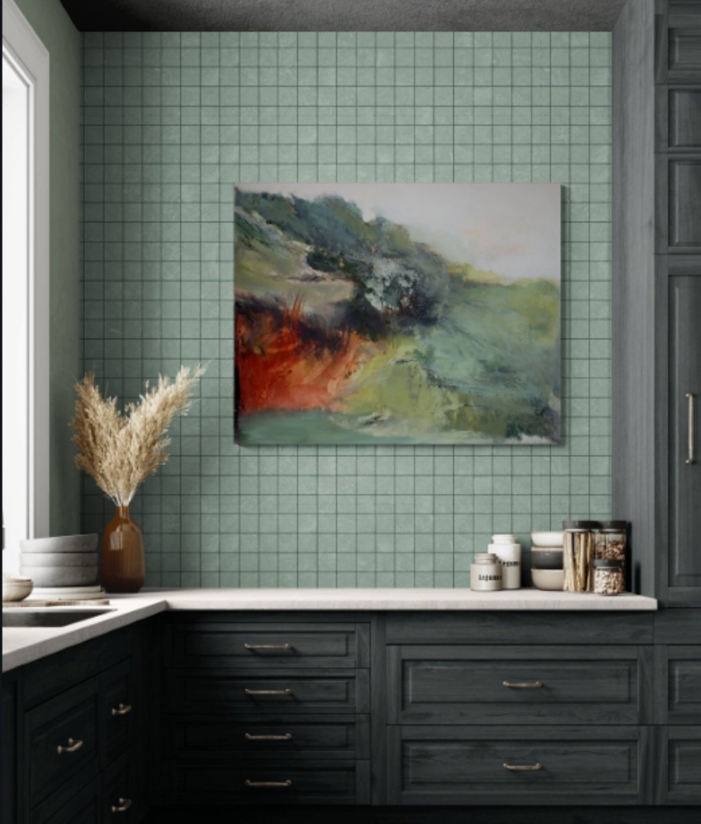 Abstract Landscape Acrylic Painting By Christa Haack, 47 X 39, Green Magic Of Power 6, Original Artwork