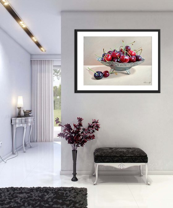 Cherries in a Silver Bowl