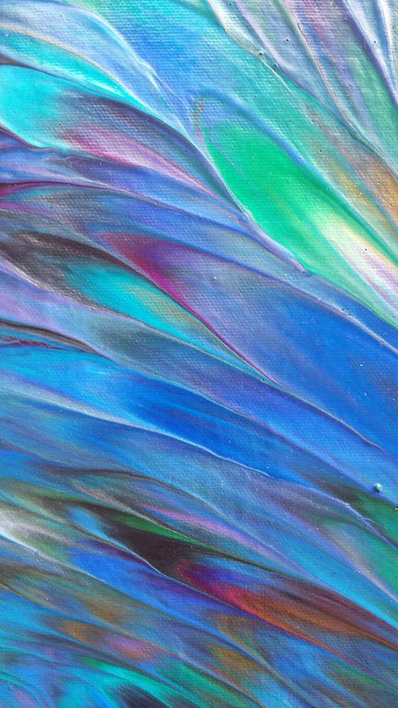 "Blue Plume" Original Abstract Blue Peacock Feathers Painting