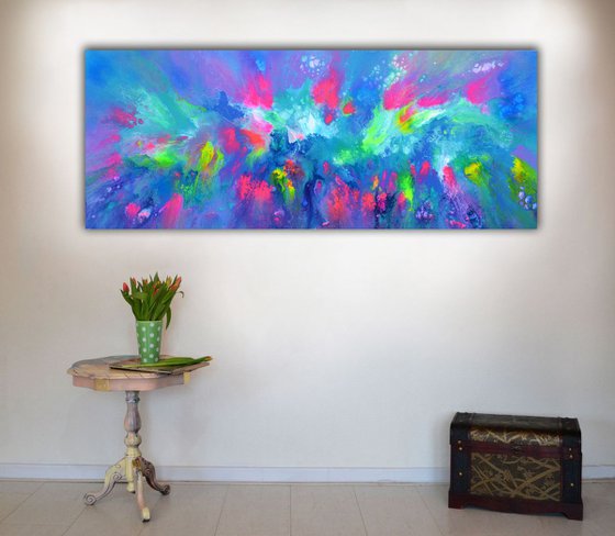 FREE SHIPPING - Happy Harmony X - 150x60 cm - Big Painting XXXL - Large Abstract, Supersized Painting - Ready to Hang, Hotel Wall Decor