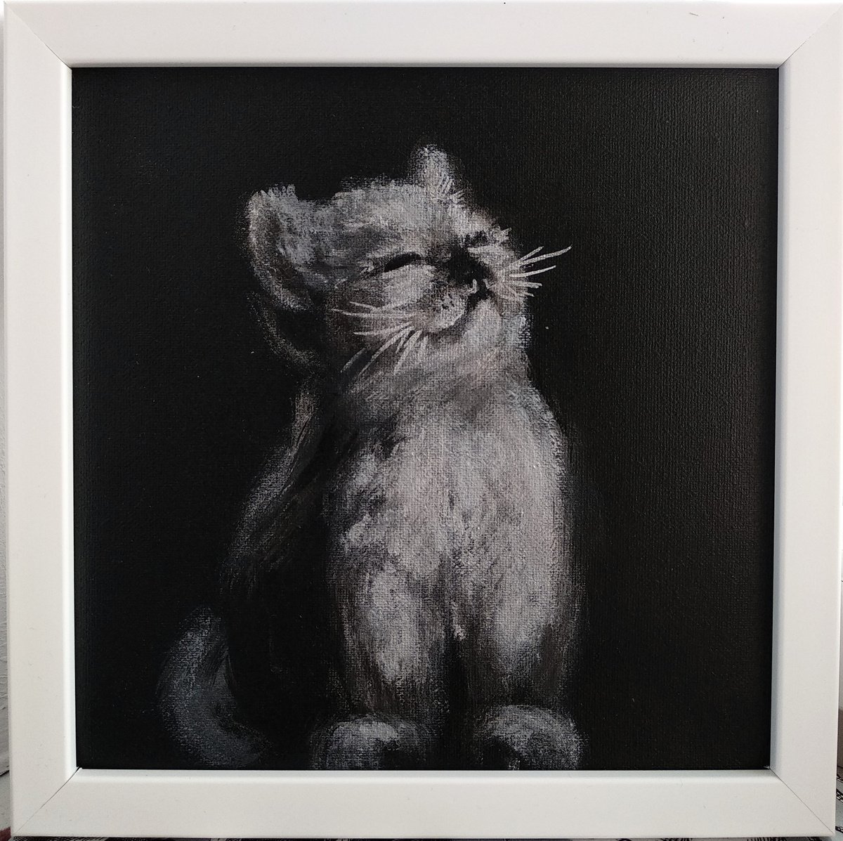 Little cat Black and Silver Monochrome art Framed and Ready to hang by Anastasia Art Line