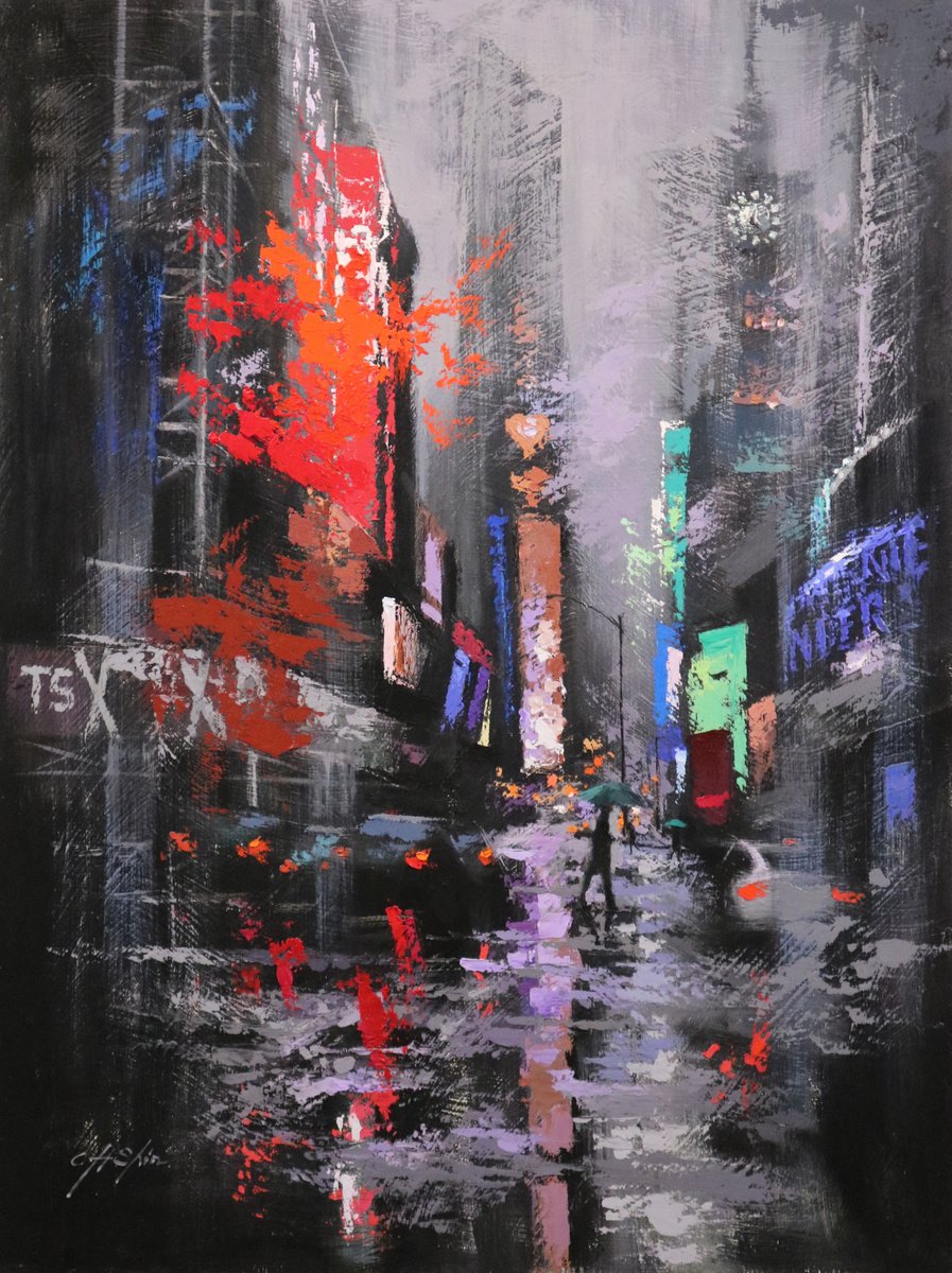 Dark Rain and Time square by Chin H Shin