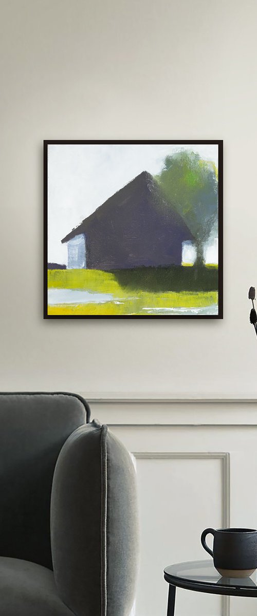 Lonely barn on green grass by Bo Kravchenko