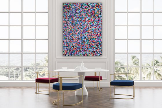 51''x 69''(130 x 175 cm), Life in Colors 38, blue, pink, cream, green black, neon huge pop art bright colors canvas art  - xxxl art - abstract art painting- extra large art